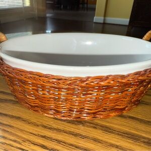Vintage White Ceramic Dish with Woven Basket
